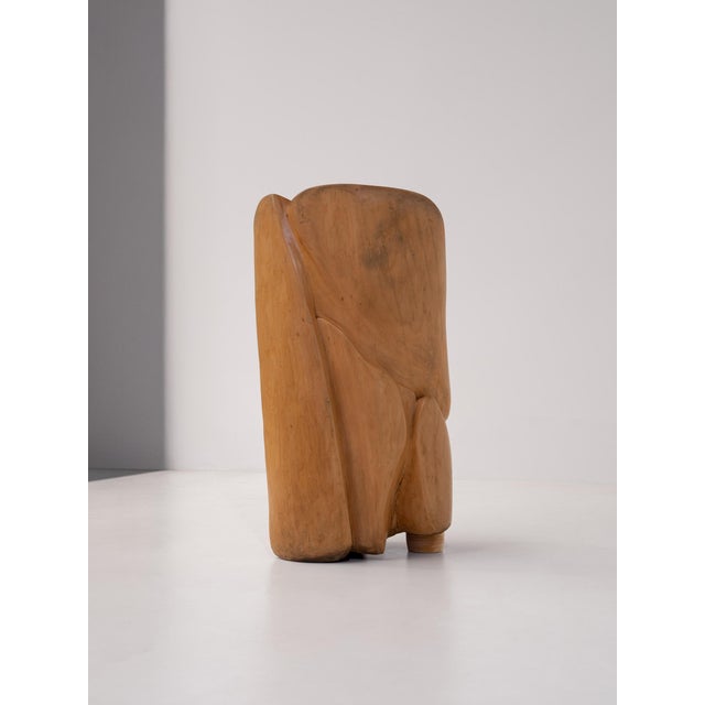 Mid-Century Modern Hand-Carved Sculptural Wooden Throne Chair, France, 1970s For Sale - Image 3 of 13