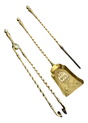 Antique Edwardian Brass Fire Irons, 1900, Set of 3