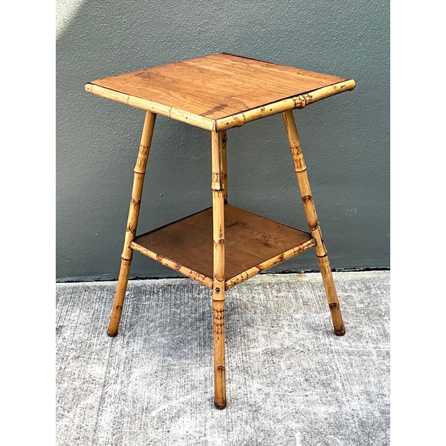 Wood Vintage Bamboo Side Table For Sale - Image 7 of 12