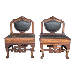 Pair of Late 19th Century Victorian Carved Mahogany Hall Chairs With Storage Seats For Sale