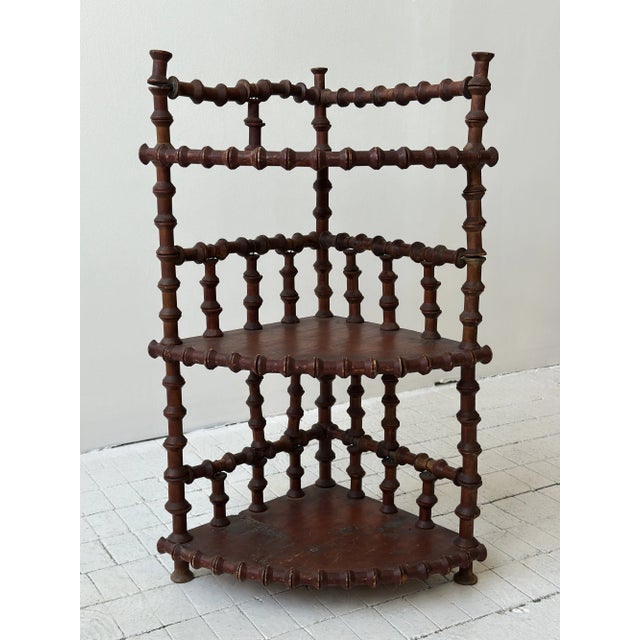 Early 20th Century Antique Folk Art Three-Tier Spool Corner Shelf, Circa Early 20th Century For Sale - Image 5 of 18