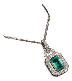 Late 20th Century Certified Natural 2.06cts Emerald & Diamond 18k White Gold Pendant Charm