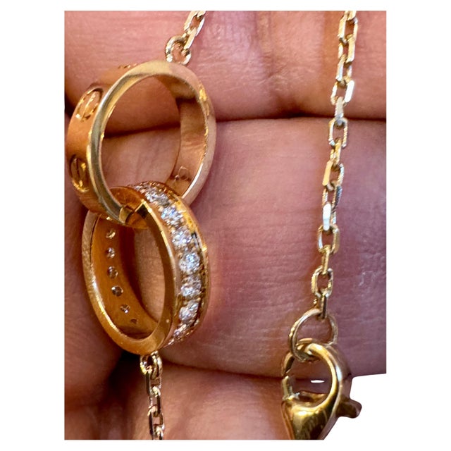 Adjustable 16-18", 18 Karat Yellow Gold LOVE pendant, half-paved, 5.4 Gm For Sale - Image 17 of 18