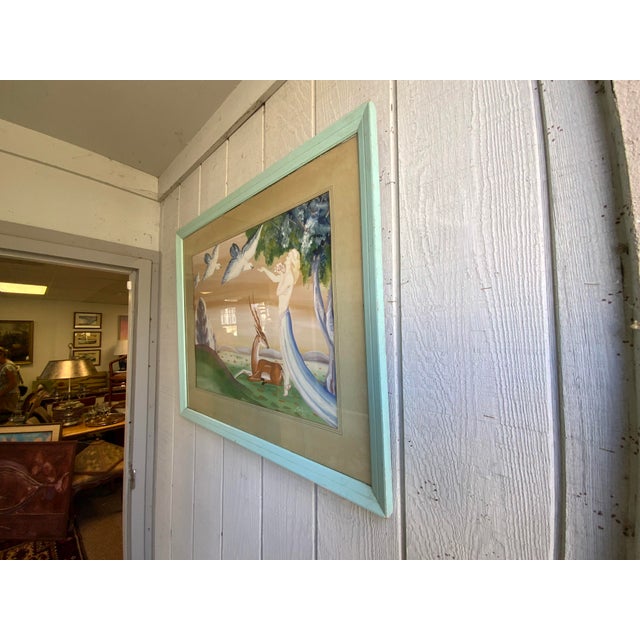 Art Deco Art Deco Gouache Art Woman and Nature Signed Remy For Sale - Image 3 of 12