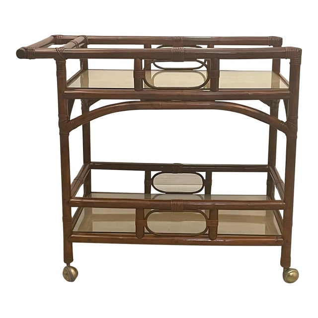Mid-Century Modern Bamboo & Rattan Bar Cart For Sale