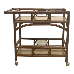 Mid-Century Modern Bamboo & Rattan Bar Cart