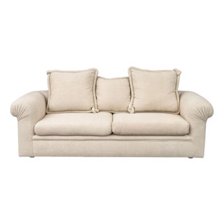 Modern Beige Upholstered Three-Seat Sofa For Sale