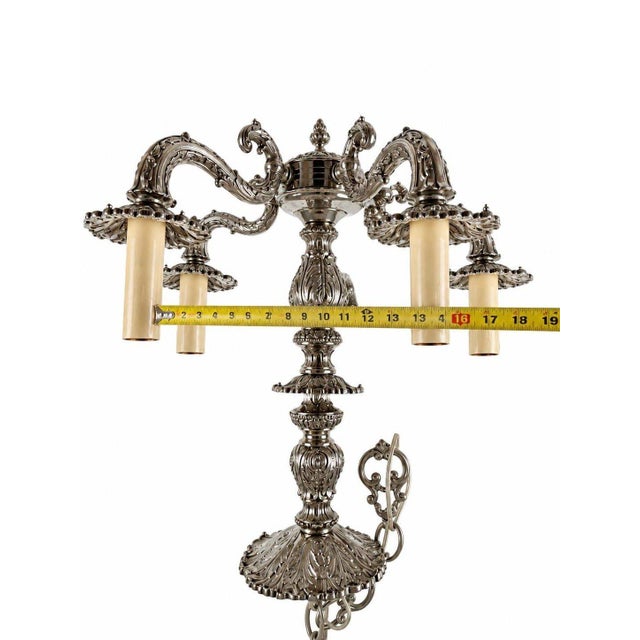 Late 20th Century Vintage European Neo-Baroque Style Rocaille Decor 5 Arm Silver Metal Chandelier For Sale - Image 5 of 7