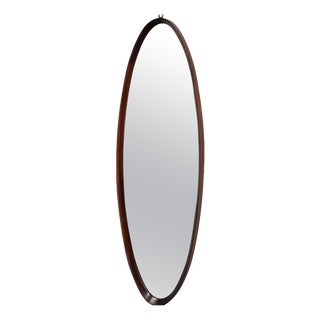 Mid-Century Italian Oval Teak Wall Mirror, 1980s For Sale