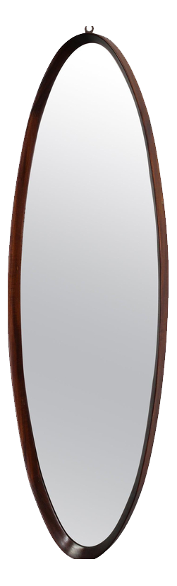 Mid-Century Italian Oval Teak Wall Mirror, 1980s