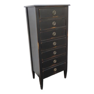 Distressed Painted Black Tall Narrow Lingerie Jewelry Chest 6334 For Sale