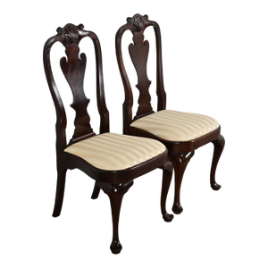 Stickley Queen Anne Carved Solid Mahogany Side Chairs or Dining Chairs, Pair