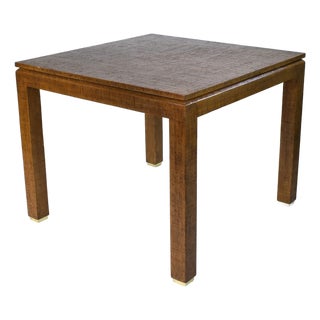 Late 20th Century Grasscloth Game Table With Brass Cap Feet For Sale
