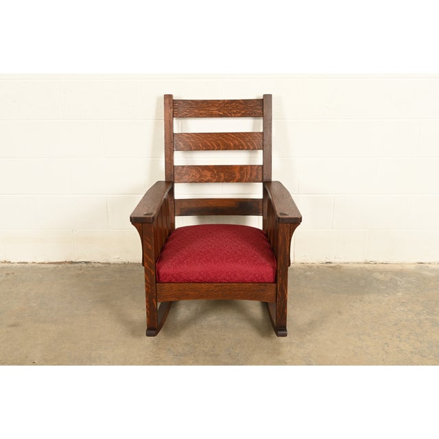 Mission Lifetime Furniture Antique Mission Oak Arts & Crafts Rocking Chair, Circa 1910 For Sale - Image 3 of 13