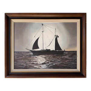 Vintage De Sisto “Sailboat on Night Water” Oil on Canvas Painting, Framed