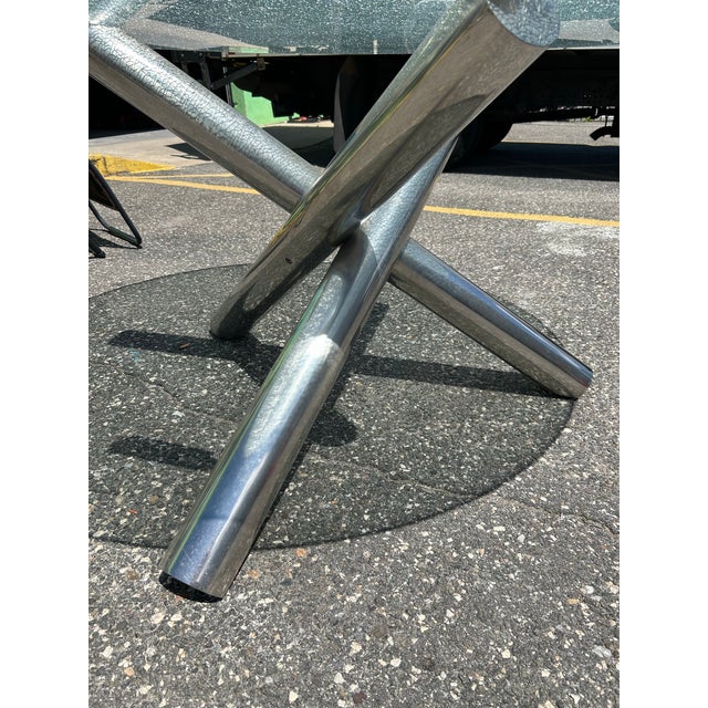 Mid-Century Modern Late 20th Century Mid Century Modern Tripod “Jax” Dining Table 60” Crackle Glass Top For Sale - Image 3 of 8