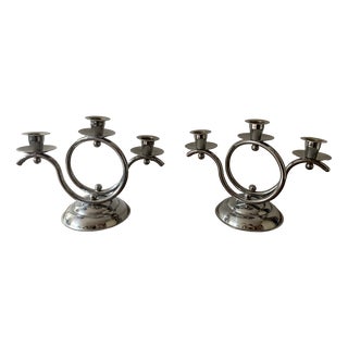 Art Deco Chrome Candleholders from Demeyere, Belgium, 1930s, Set of 2 For Sale