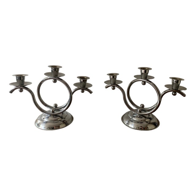 Art Deco Chrome Candleholders from Demeyere, Belgium, 1930s, Set of 2 For Sale