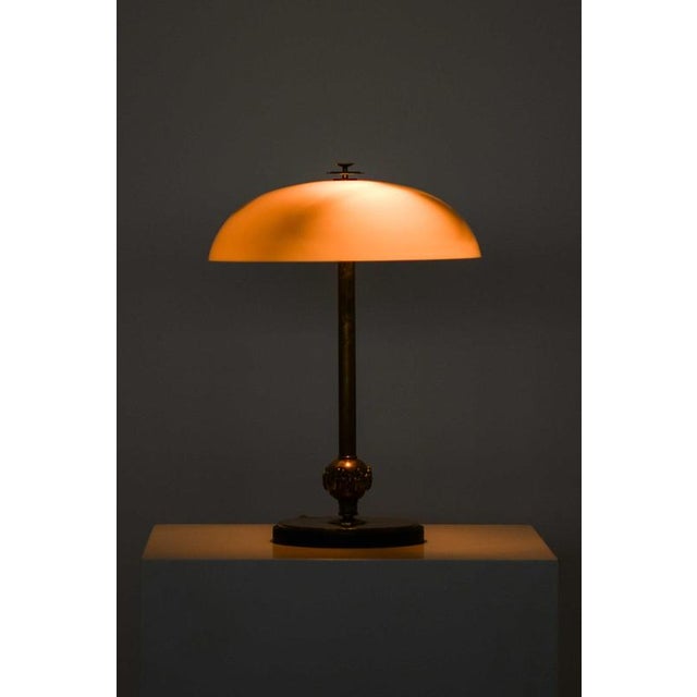Art Deco Table Lamp in Brass, Glass and Wood attributed to Herman Bergmans Foundry, 1930s For Sale - Image 6 of 13