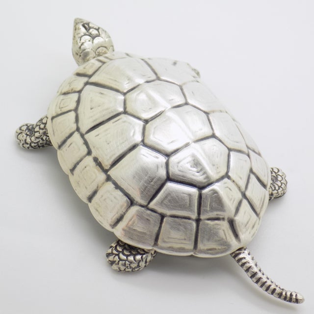 Italian 3.66-oz. Vintage Italian Handmade Genuine Silver Large Turtle Decorative Box, Made in Vercelli (Italy) For Sale - Image 3 of 12