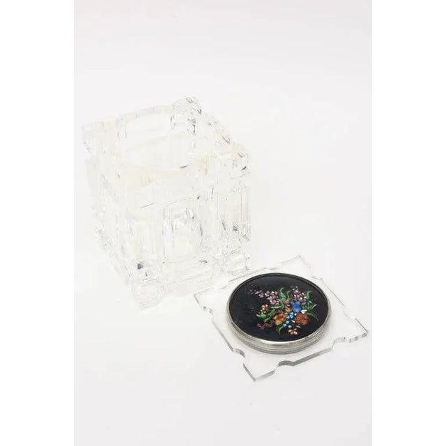 Vintage Enameled Foiled Cloisonné Top and Lucite Vessel, Box or Container 80's For Sale In Miami - Image 6 of 11