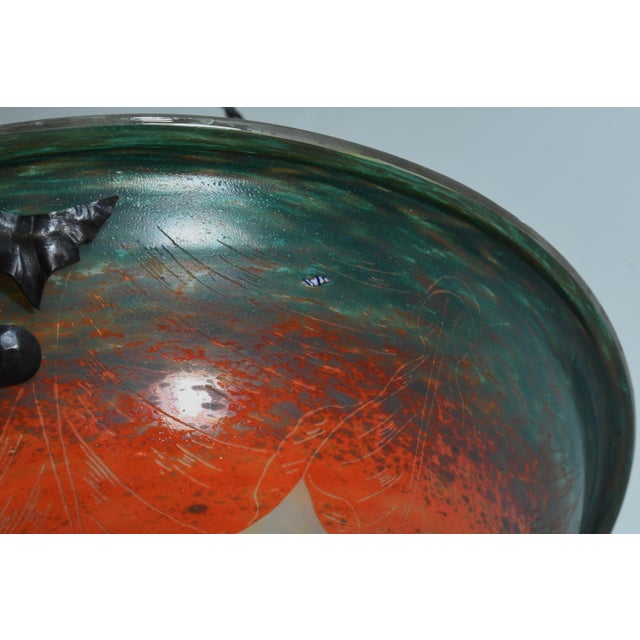 Large French Art Deco Pendant Light by Le Verre Francais Schneider - 1925 Cameo Chandelier France For Sale - Image 14 of 17
