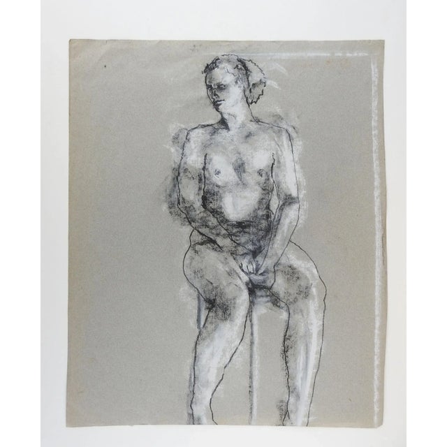 Vintage Mid Century Double Female Nude Study Drawings For Sale - Image 4 of 5