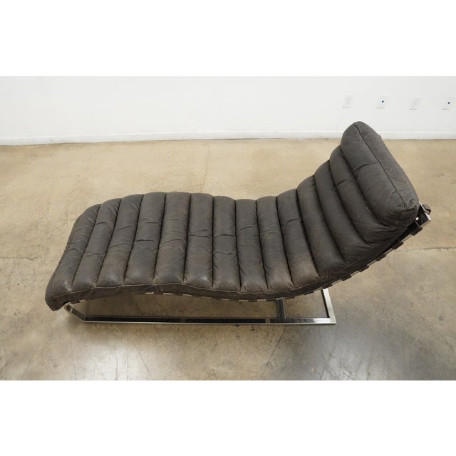 Restoration Hardware Modern Channel Tufted Leather Chaise Lounge For Sale - Image 9 of 11