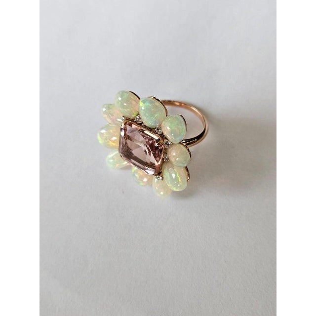 2020s Set in 18k Gold, 9.87 Carats Tourmaline, Ethiopian Opal & Diamonds Cocktail Ring, Size 6 For Sale - Image 5 of 10