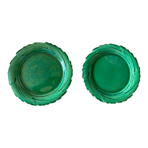 Antique Early 19th Century Georgian Creamware Green Leaf Edge Plates- Set of 2