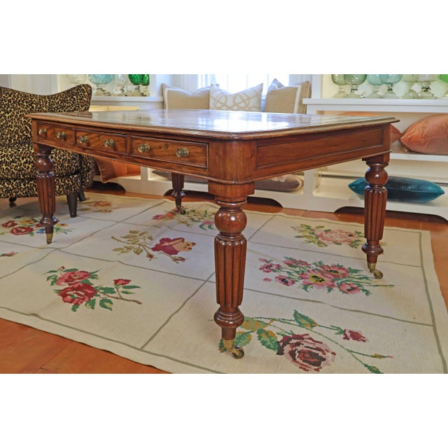 Wood 19th Century English Victorian Walnut Partner’s Desk With Leather Top For Sale - Image 7 of 7