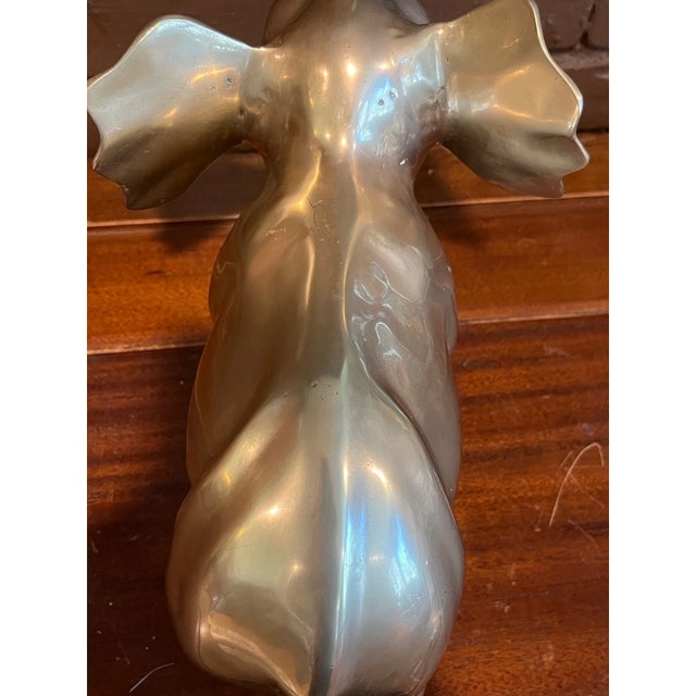 Mid-Century Modern Vintage Solid Brass Elephant Figurine Large Heavy 15" Statue Trumpeting Trunk For Sale - Image 3 of 6