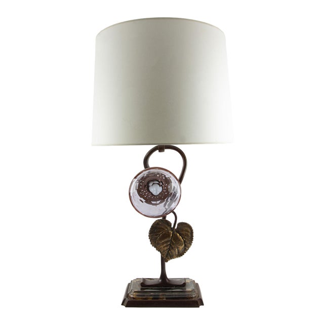 French Art Deco Bronze and Glass Sunflower Table Lamp, 1930s–1940s For Sale - Image 4 of 4