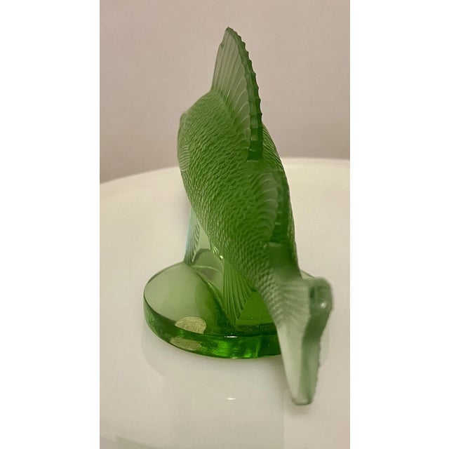 Mid-Century Modern Vintage MCM Lalique Green Crystal Perch Fish Figurine For Sale - Image 3 of 7