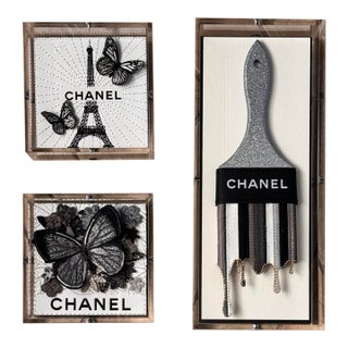 Set of Three Chanel Stephen Wilson Studio Mixed Media Art Pieces For Sale