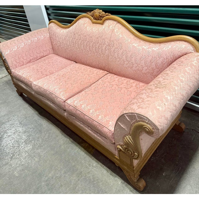 Louis XV Pink Damask Sofa For Sale - Image 9 of 12