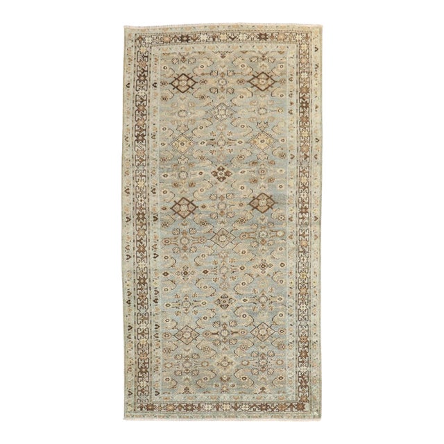 Zabihi Collection Light Blue Persian Malayer Runner Rug For Sale