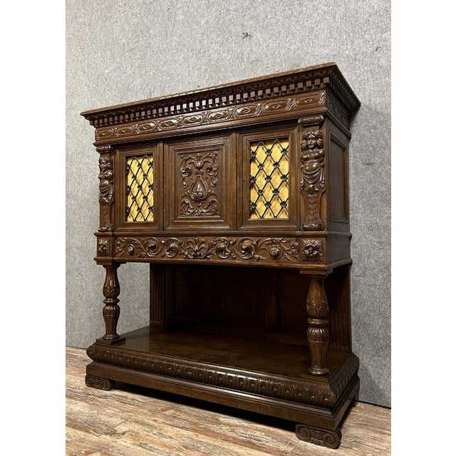 Renaissance Style Cupboard in Walnut and Oak, 1850 For Sale - Image 4 of 9