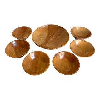 Mid 20th Century Organic Modern Wood Bowl Serving Set - Set of 7 For Sale