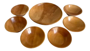 Mid 20th Century Organic Modern Wood Bowl Serving Set - Set of 7