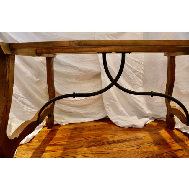 Early 20th Century Vintage Table French Oak Wood & Wrought Iron Base For Sale - Image 5 of 5