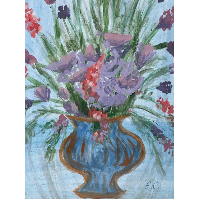 1990s 1990s Abstract Flowers in Vase Canvas Board Painting in White Ornate Frame For Sale - Image 5 of 5