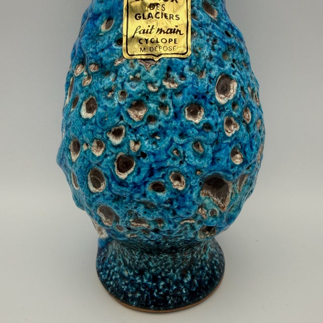 Blue Brutalist Fat Lava Blue Turquoise Ceramic Vase by Charles Cart, Vallauris, France, 1960s For Sale - Image 8 of 15