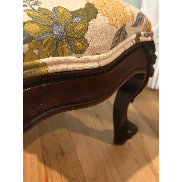 Wood 1940’s French Style Louis XV Carved Mahogany Footstool With New Upholstery For Sale - Image 7 of 11