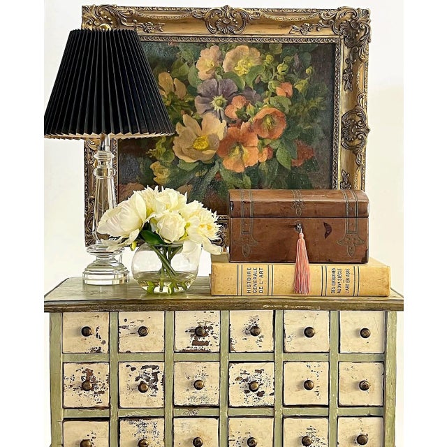 Gold Semi Antique Oil on Linen Board Floral Painting in Ornate Gold Frame For Sale - Image 8 of 9