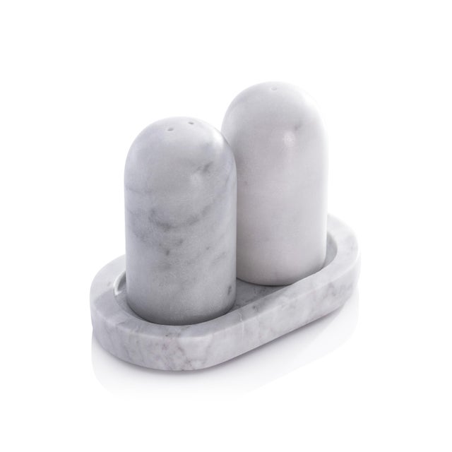 Contemporary Marmora Marble Salt and Pepper Shaker on Tray For Sale - Image 3 of 3