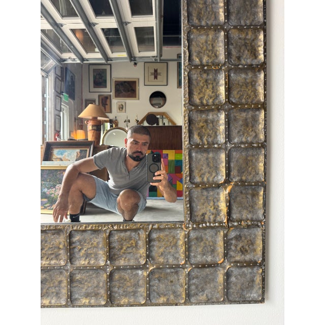 Metal Vintage Brutalist Metal Wall Mirror by Uttermost/ Sold For Sale - Image 7 of 12