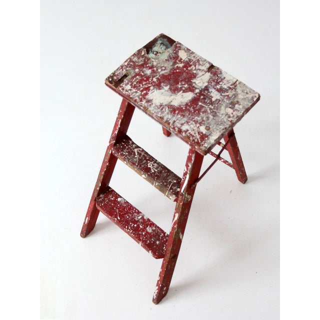 Vintage Red Wooden Step Ladder For Sale - Image 10 of 16