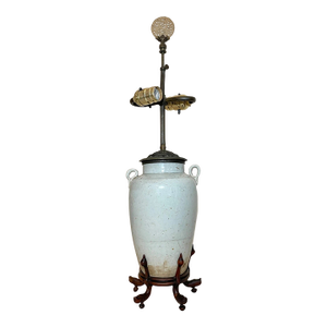 Rare Antique Ming Dynasty Chinese White Glazed Stoneware Pottery Vase Table Lamp
