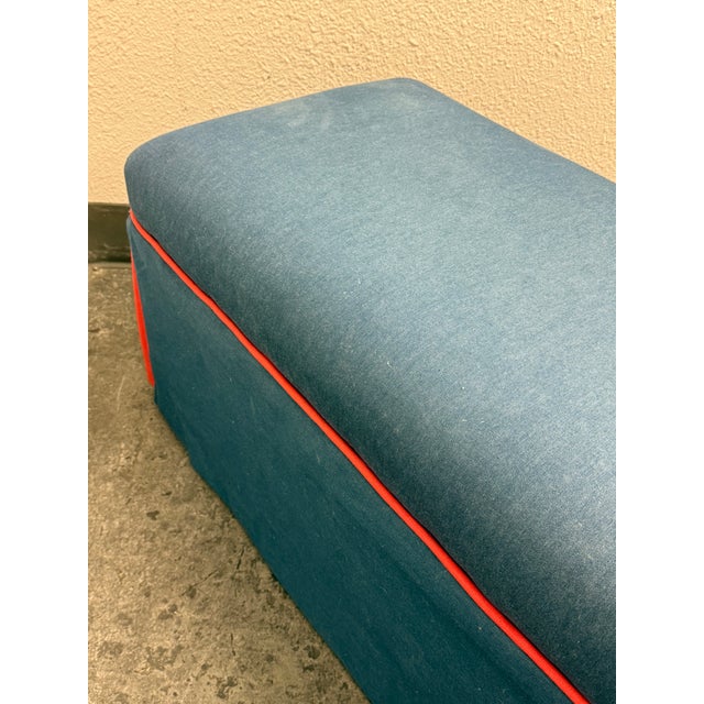 2010s Custom Blue + Fire Orange Trim Skirted Bench For Sale - Image 5 of 12